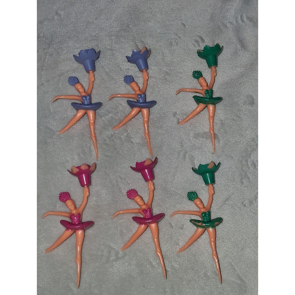 Vintage Ballerina Cake Toppers Candle Holders Set of 6 2.75" Pink Blue Green